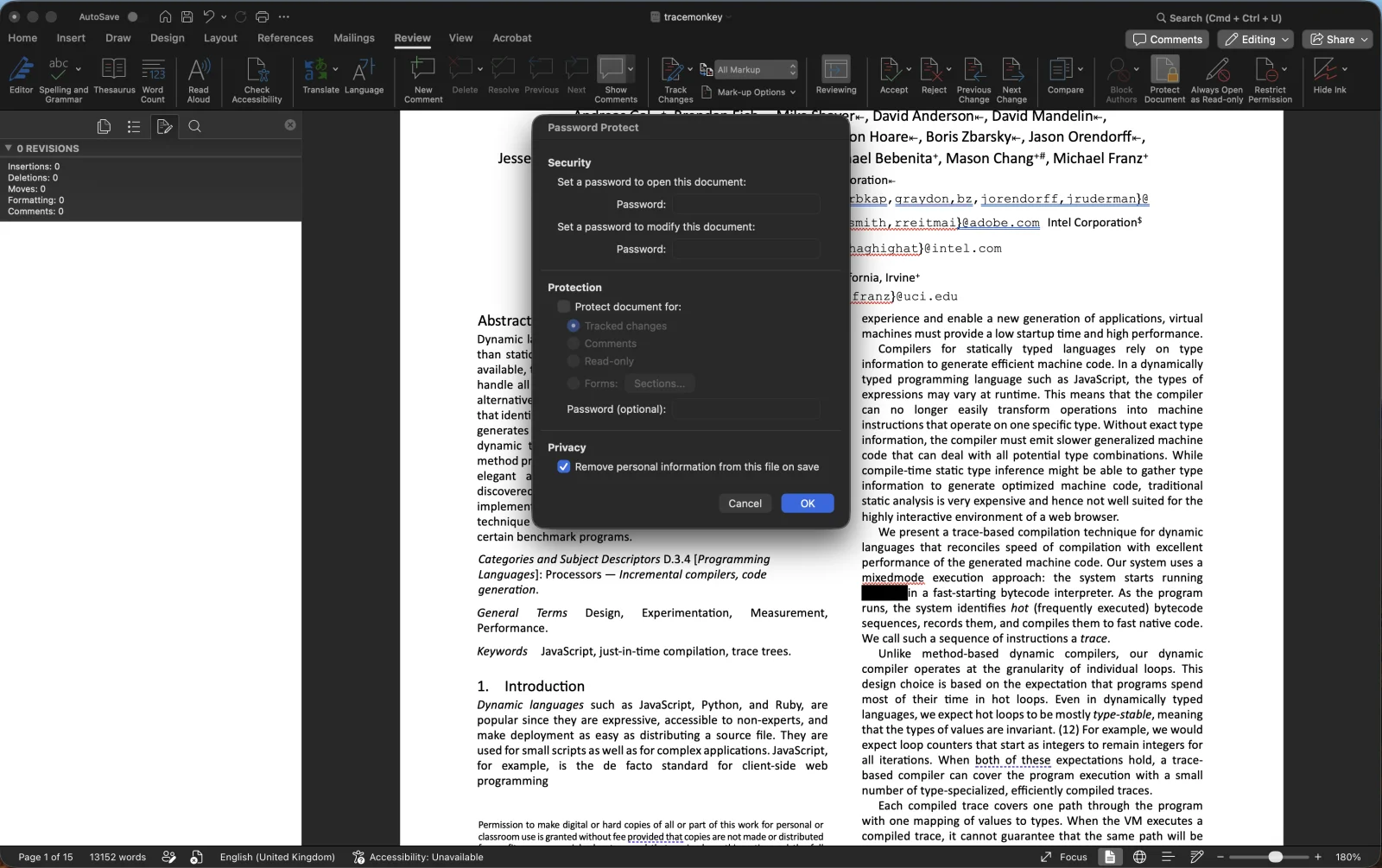 Word's Document Inspector dialog with issues found